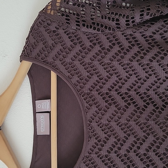 Chico's Brown Layered Sharkbite 3/4 Sleeve Top Size Small S - Picture 5 of 7